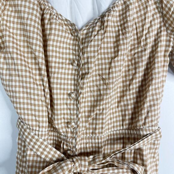 Reformation XS Tan Natural Roland Dress Anzo Check Gingham Midi Button Front - Picture 14 of 14